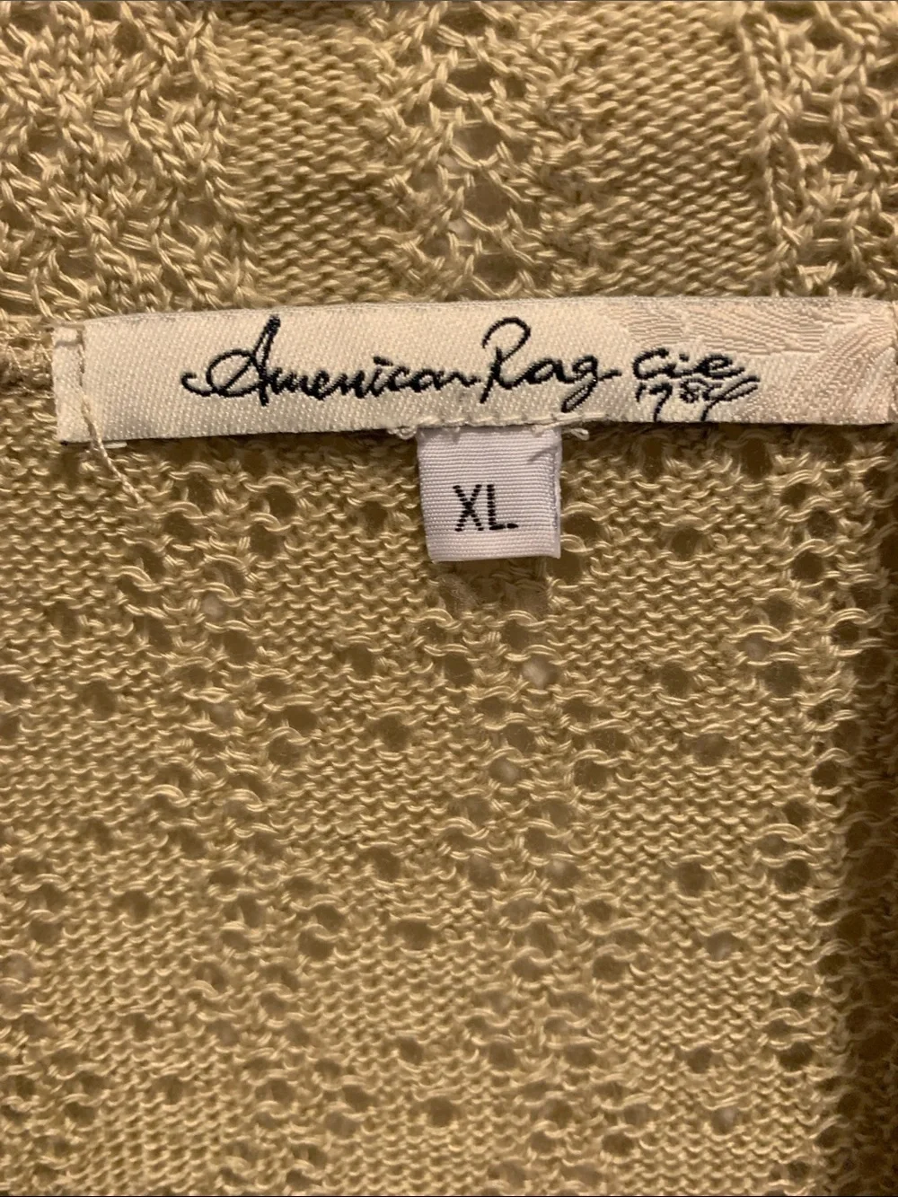 American Rag Open Front Knit (crochet-style)Women's Cardigan Empire Waist Tan XL